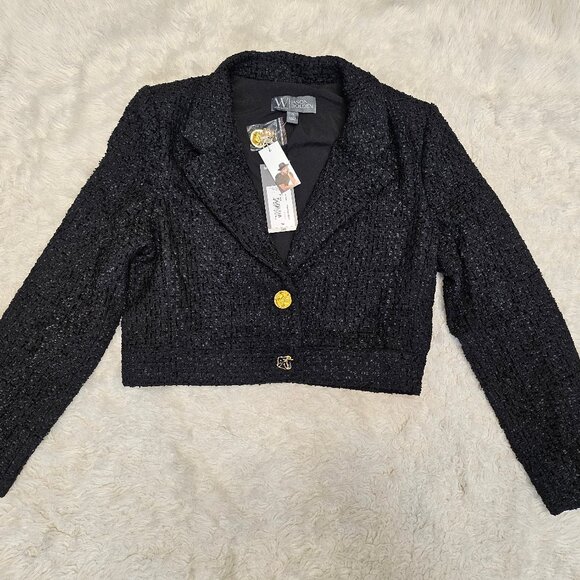 Worthington X Jason Bolden Women's Black Tweed Two Buttons Jacket - Picture 2 of 11